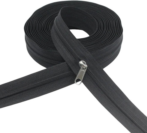 YaHoGa #3 Black Nylon Coil Zippers by The Yard Bulk 10 Yards with 25pcs Sliders for Sewing Tailor DIY Crafts Bags (#3 Black)...