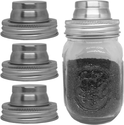 Stainless Steel Mason Jar Shaker Lids with Silicone Seals for Dredge Flour,Mix Spices,Sugar, Salt, Peppers and Any Regular Mouth Mason Jar Canning...
