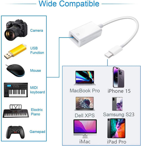 USB-C to USB Adapter for iPhone 15 Pro Max MacBook Pro Air 2023 iMac iPad Mini Pro, Apple MFi Certified USB OTG Cable Converter Support Camera, Ca...