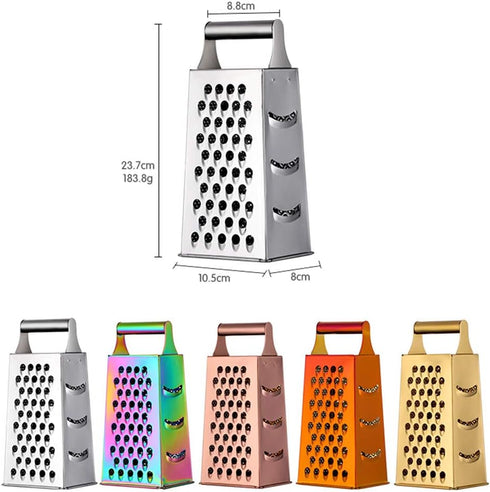 Large Stainless Steel 4 Sides Grater Slicer with Handle, Multifunctional Cutter Planing for Ginger, Garlic, Cucumbers, Carrots, Cheese, Potato, Er...