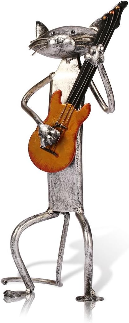 Too-arts A Playing Guitar Cat Metal Sculpture Iron Statue Handwork Handicrafts, 3 Funny Design...
