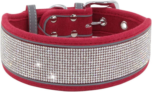 Rhinestone Dog Collar Soft Comfortable Stylish Dog Collar with Bright Reflective Stripe Adjustable Diamond Crystal Pet Collar for Small Medium and...