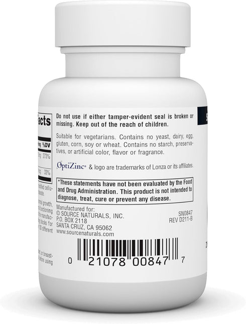 Source Naturals OptiZinc Zinc Methionine Sulfate Complex & Dietary Supplement - 60 Tablets...