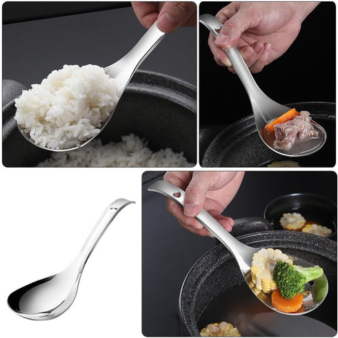 BESTonZON Rice Paddle Rice Spoon Stainless Steel Kitchen Utensil Rice Scooper Rice Spatula Soup Scoop Food Serving Spoon for Home Restaurant...