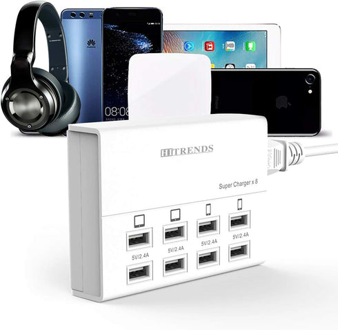 USB Charger, HITRENDS 8 Ports Charging Station 60W/12A Multi Port USB Charging Hub for Multiple Devices (5ft Cord, White)...