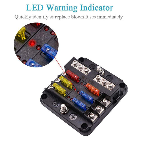 WUPP 12 Volt Fuse Block, Waterproof Boat Fuse Panel with LED Warning Indicator Damp-Proof Cover, 6 Circuits with Negative Bus Fuse Box for Car Mar...
