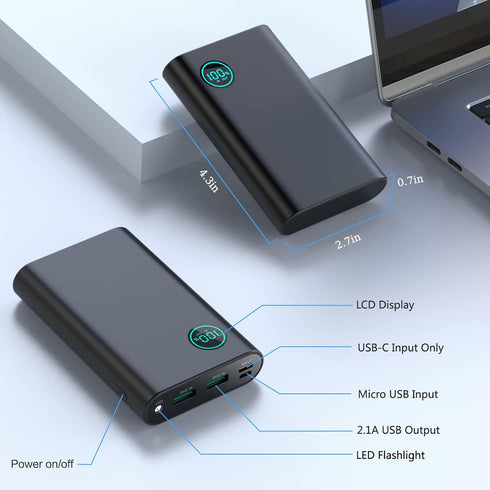 Portable Charger, Smallest 10800mAh USB C in&Out Fast Charging Power Bank, LCD Display Battery Pack Portable Phone Charger Compatible with iPhone ...