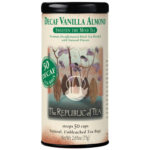 The Republic of Tea - Decaf Vanilla Almond Black Tea Tin, 50 Tea Bags, Environmentally- Friendly Decaffeinated Tea...