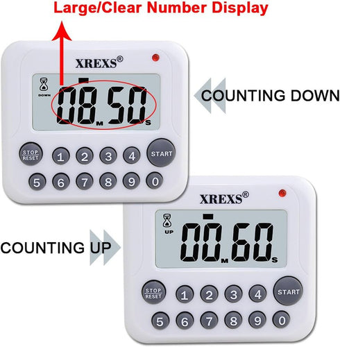 XREXS Digital Kitchen Timer Magnetic Countdown Up Cooking Timer Clock with Magnet Back and Clip, Loud Alarm, Large Display Minutes and Seconds Dir...