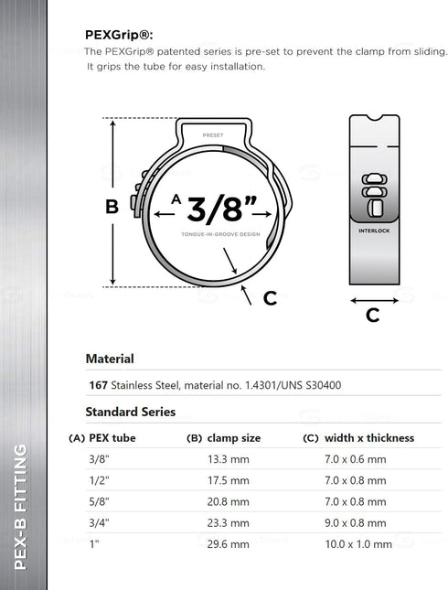 PUDS0038 3/8 Inch Oetiker Stainless Steel Crimp Rings, 360 Deg Stepless, Narrow Band, One Clamp Sizes, Grip Tool Lightweight Design Economical & E...