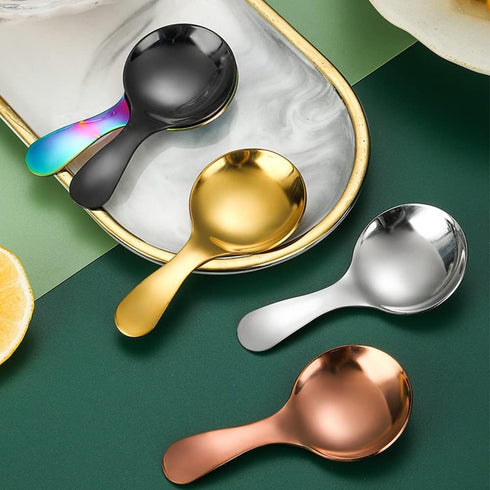 6PCS Dessert Tasting Spoons, Stainless Steel Short Handle Spoons Thickened Small Round Spoon For Home Kitchen Restaurant (Silver)...