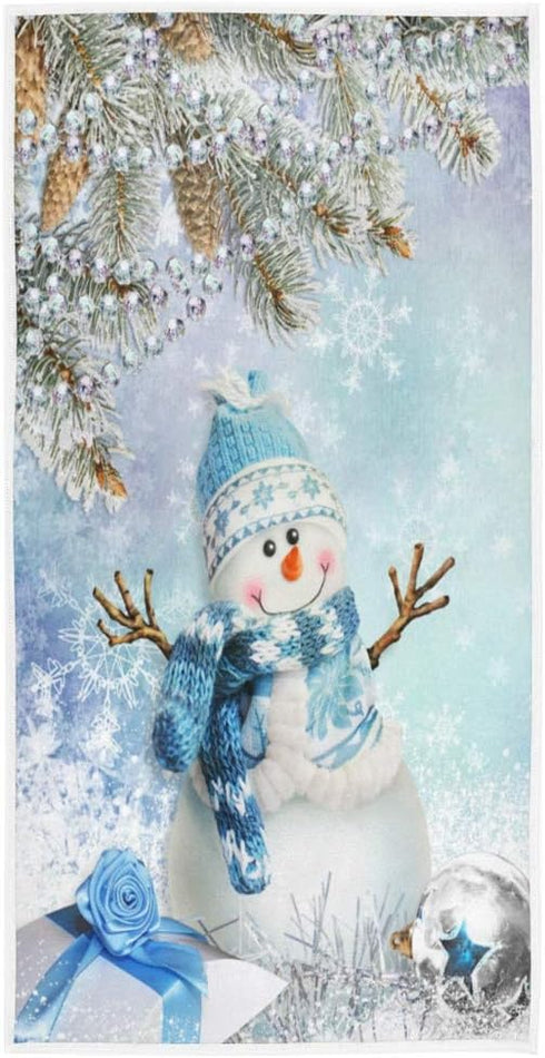 Merry Christmas Snowman Hand Towels 16x30 in Snowflake Pine Cones Bathroom Towel Ultra Soft Absorbent Ball Winter Bath Towel Kitchen Dish Guest To...