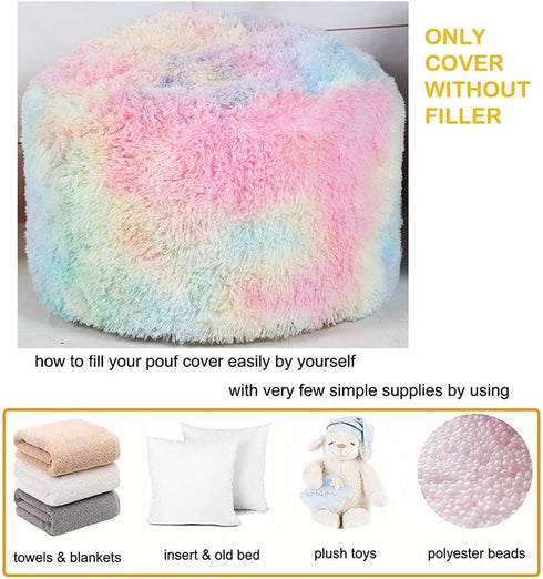 Asuprui Pouf Ottoman Unstuffed Round Bean Bag Poof Ottoman Seat Soft Faux Fur Footrest Stool 20x20x12 Inches Fuzzy Chair Floor Chair Foot Rest wit...