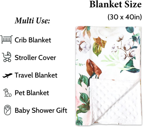 Flower Minky Baby Blanket for Boys Girls Double Layer Soft Plush Toddler Blanket with Dotted Backing, Newborn Blanket for Nursery Stroller Crib Re...