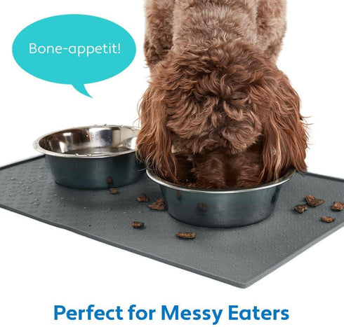 MIGHTY MONKEY 100% Waterproof Dog Food Mat, Raised Edges Silicone Pet Feeding Placemat for Cat, Dogs, Pet Bowls, High Lipped Tray Prevents Water S...