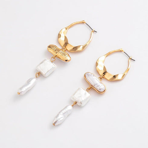 Statement Pearl Dangle Earring Luxury Chandelier Earring Gold and Pearl Earring Organic Style Earring Hoop Earring...