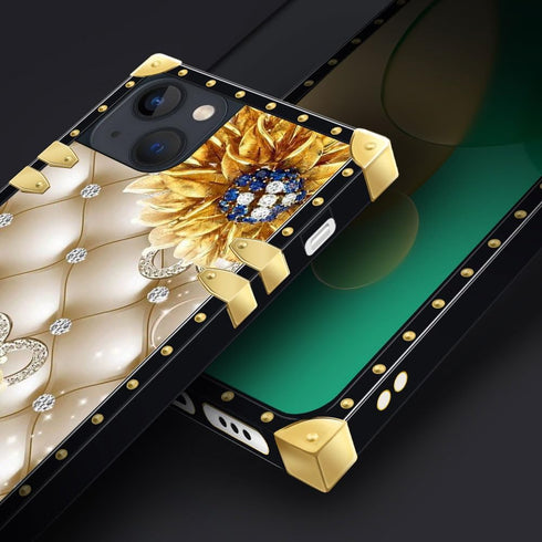 Case Compatible with iPhone 15 Plus,Diamond Sunflower iPhone 15 Plus Cases for Womens,Luxury Decoration Square Soft TPU Shockproof Protective Hard...