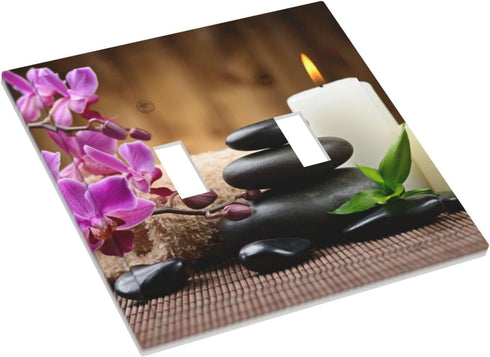 Zen Stone 2 Gang Double Toggle Light Switch Cover Decorative Wall Plate Electrical Faceplate for Country Farm Bathroom Home Living Room Decor 5" x...