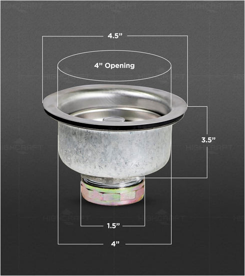 Highcraft 9737 Double Cup Kitchen Sink (3-1/2 Inch) Stainless Steel Drain Assembly With Strainer Basket and Rubber Stopper, 1 Count (Pack of 1)...
