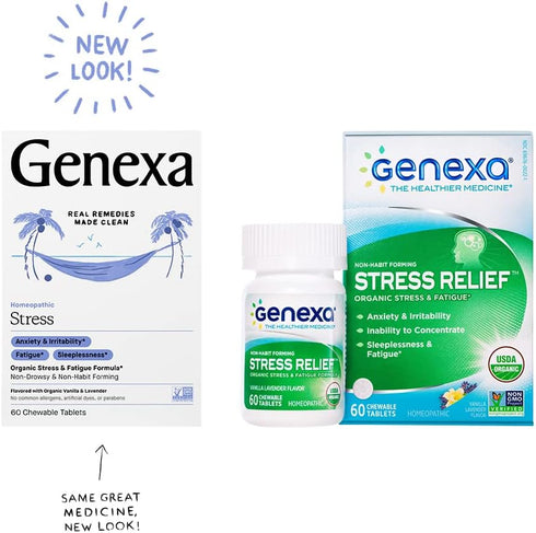 Genexa Stress for Adults | Anxiety Relief & Fatigue Remedy | Soothing Natural Vanilla & Lavender Flavor | Gluten Free & Non-GMO | Homeopathic Reme...