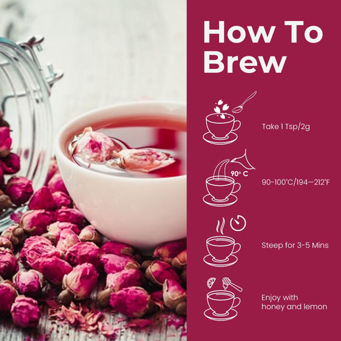 BLUE TEA - Rose Buds Tea - 1.05 Oz (Pack of 2) 60 Cups - Loose | Rich in Vitamin-C - For Hair & Skin | Caffeine Free - Flower Based - Herbal Tea -...