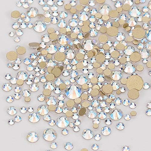 Dowarm 2650PCS Glue Fix Glass Flat Back Crystal Rhinestones, 6 Sizes 1.5mm 2mm 2.8mm 4mm 4.8mm 6.5mm, Non Hotfix Flatback Crystals for Crafts Nail...