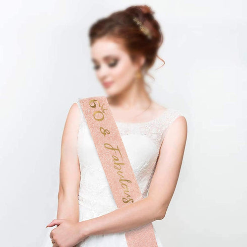 Rose Gold Birthday Sash Crown 60 & Fabulous Sash and Tiara for Women, Gifts for Happy 60th Birthday Party Favor Supplies...