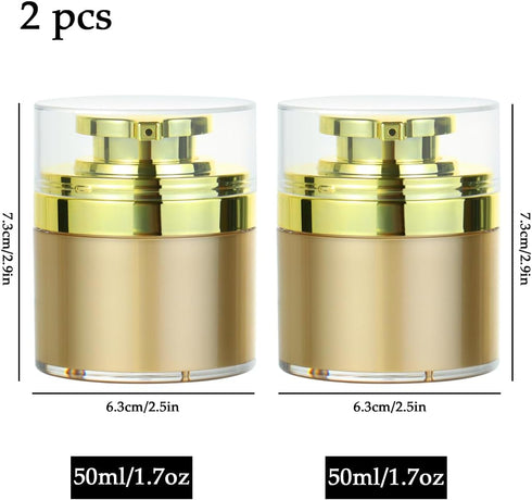 Airless Pump Makeup Jar Acrylic Cosmetic Jar 2pcs 1.7 oz Vacuum Travel Bottle Empty Containers with Pump for Skincare Cream Lotion or DIY Skin Car...