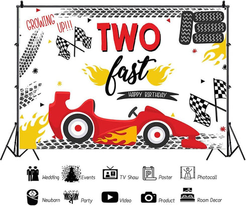 Two Fast Birthday Backdrops Red Race Car Tires Photo Background Boy 2nd Birthday Party Backdrop Decoration Banner Happy Birthday Photography Backg...