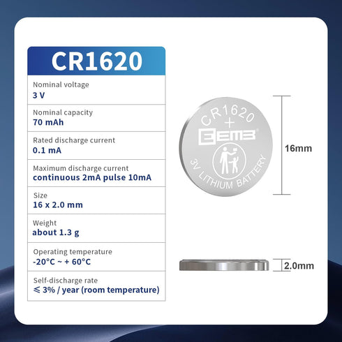 EEMB CR1620 Battery 5-Pack CR1620 3V Lithium Battery Button Coin Cell Batteries 1620 Batteries 70mAh ECR1620, DL1620 for Watch, Key Fob, Calculato...