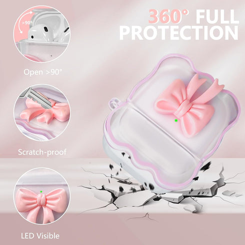 Airpods Case, Airpods 2nd Generation Case with Cute 3D Colour Bow Design, Airpods Case 1st Generation Soft Clear TPU Cover with Cute Keychain and ...
