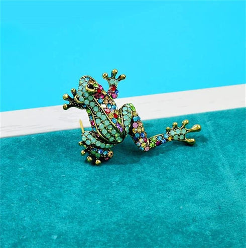 Rhinestone Frog Brooch Vivid Animal Pin Full Glasses Design Alloy Material Green Color Women And Men Jewelry...