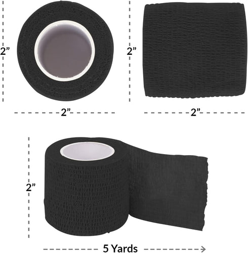Ever Ready First Aid Self Adherent Cohesive Wrap Bandages, 2” x 5 Yards for First Aid, Sprains, Swelling, Sports, Pets, Black Color – 12 Count...