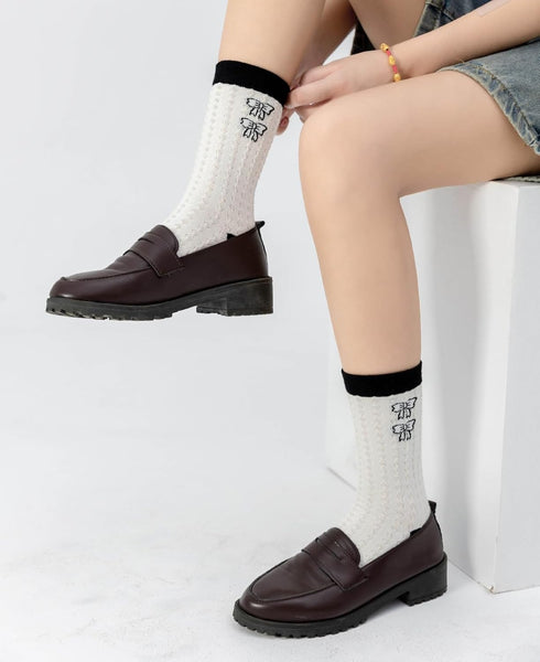 Flower Socks Women 5 Pairs Cute Retro Preppy High Ankle Cotton Sock Stripe Plaid Bow Socks...