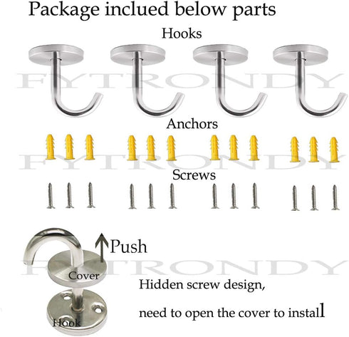 Stainless Steel Screws Mount Ceiling Hooks, Coat Hanger (2 INCH, 4 Pack)...