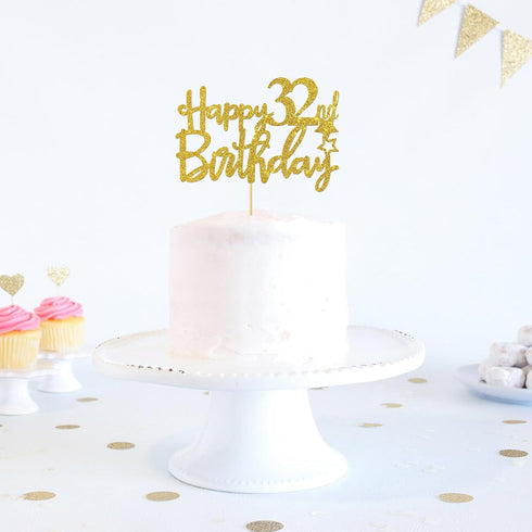 Gold Glitter Happy 32nd Birthday Cake Topper - 32 Sign Cake Topper - Cheers to 32Years Party Supplies - 32nd Birthday Party Decoration...
