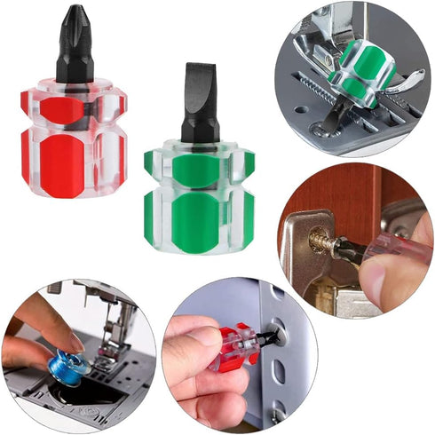 6PCS Mini Stubby Screwdriver Sewing Machine Screwdriver Set, Small Flat Head Screwdriver Short Phillips Screwdriver 2-in-1 Cross-Head Flathead Int...