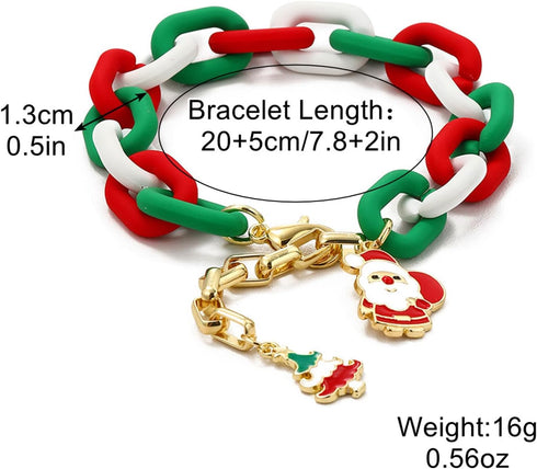 1/5Pcs Set Christmas Santa Claus Tree Chain Heishi Clay Adjustable Bracelet for Women Jewelry Gifts Xmas Party Light Weight Handmade Colorful Ploy...