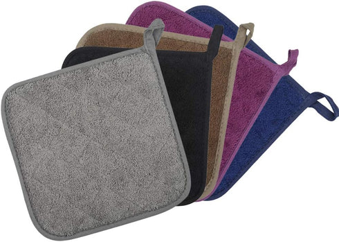 100% Cotton Kitchen Everyday Basic Terry Pot Holder Heat Resistant Coaster Potholder for Cooking and Baking Set of 5 (Multi Color 2, Potholder)...