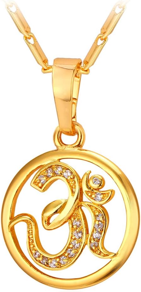 U7 Women's 18K Gold Plated Cubic Zirconia Aum Om Sanskrit Symbol Pendant Hinduism Yoga Charm Necklace 20"...