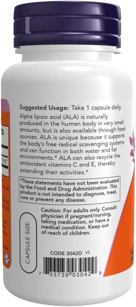 NOW Supplements, Alpha Lipoic Acid 250 mg, Supports Glutathione Production*, Free Radical Scavenger*, 60 Veg Capsules...