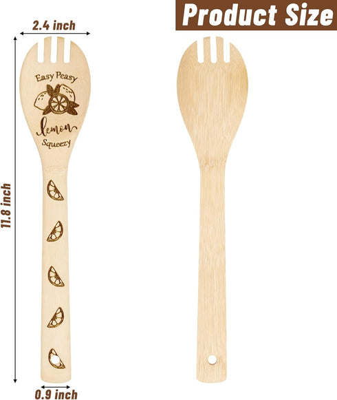 5Pcs Lemon Wooden Cooking Spoons Set, Summer Lemon Theme Kitchen Cooking Utensils Natural Non-Stick Carve Burned Bamboo Spoon Slotted Spatulas Coo...