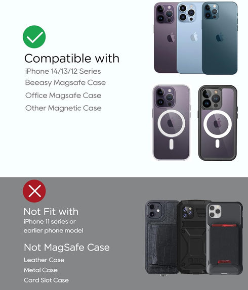 Beeasy for MagSafe Car Mount Charger, 15W Fast Charging Magnetic Wireless Car Charger, Car Phone Holder Mount for Vent ONLY Fit iPhone 15 Pro Plus...