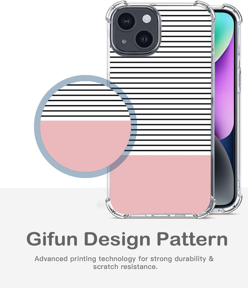 Stripes Case for iPhone 13/14, Hard PC+TPU Bumper Clear Protective Case Compatible with iPhone 13/14 6.1" 2021 2022 - Minimal Stripes and Rose Gol...