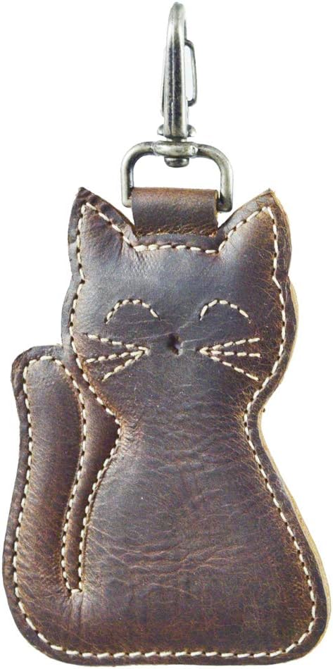 Hide & Drink, Cat-Shaped Keychain, Stuffed Animal-Shaped Ornament, Cat-Shaped Ornament, Key Organizer, Full Grain Leather, Handmade, Bourbon Brown...
