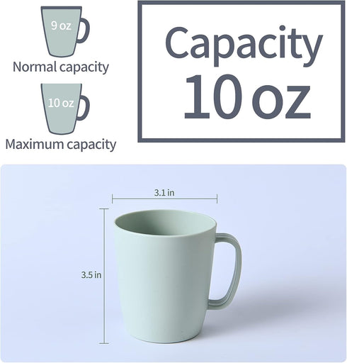 Coffee Mugs Set of 5, 10 Ounce Unbreakable Plastic Cups With Handle, 3 Basic Colors, Dishwasher Safe...