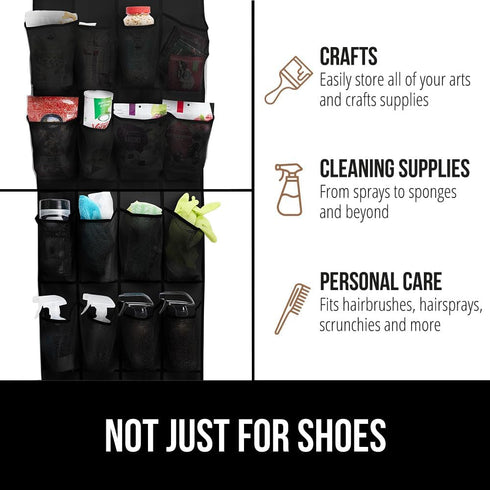GORILLA GRIP Over the Door Shoe Organizer, 24 Large Breathable Mesh Pockets, Space Saving Hanging Storage Holder, Closet Rack Hanger Holds Up to 4...