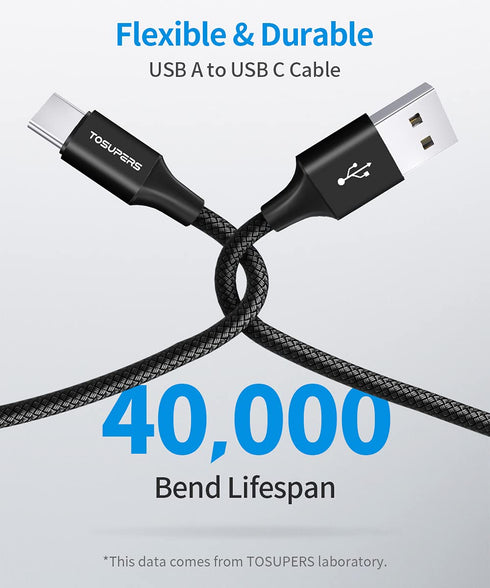 USB C Cable 3ft, 3-Pack, 3A Fast Charging, USB A to Type C Charger Cable Braided for iPhone 15 Pro Max/Plus, for Samsung Galaxy S24 S23 S22 S21 S2...