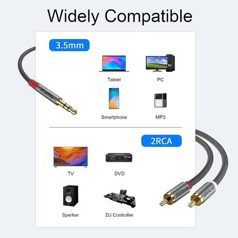 2RCA to 3.5mm,?3M? 1/8 to RCA 2-Male Headphone Jack Fish Wire Braid Y Splitter RCA Auxiliary Cord for Smartphone, Tablet, HDTV,MP3 Player Speaker...