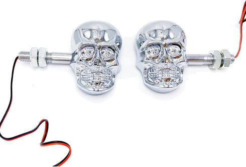Motorcycle 10mm Screw Skull Head LED Amber Turn Signal Indicator Light (Chrome)...